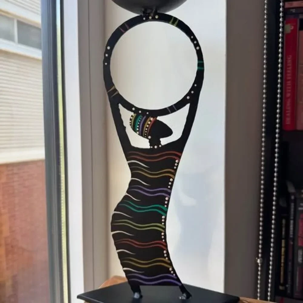 Signed Robert Shields Metal Candle Holder Hand Painted African Art Decor